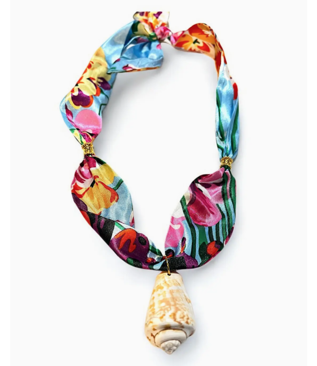 Tweeds and beads shell -abrate scarf necklace