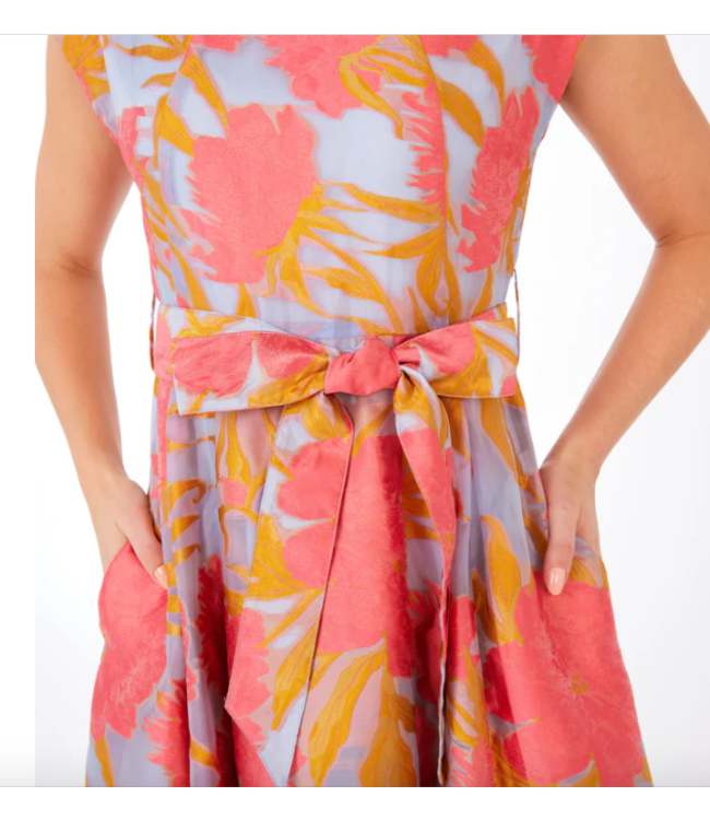 Abbey Glass Olivia Hot Coral Pansy Vine Organza