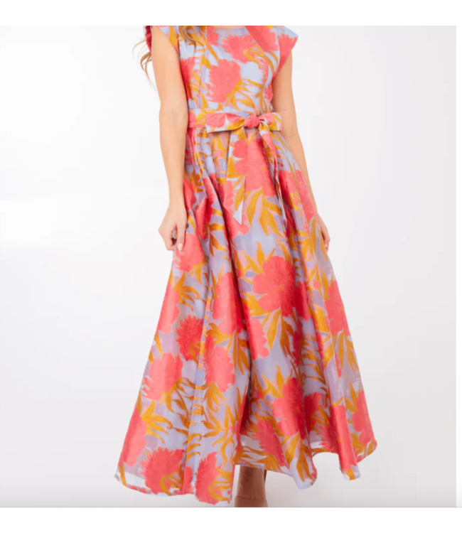 Abbey Glass Olivia Hot Coral Pansy Vine Organza