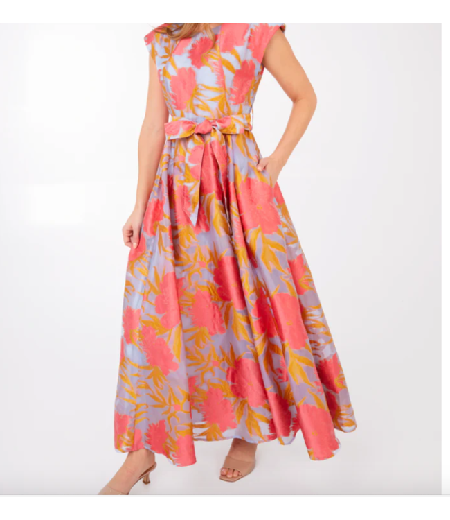 Abbey Glass Olivia Hot Coral Pansy Vine Organza