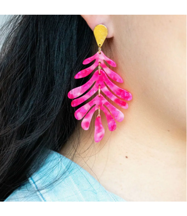 Spiffy  &  Splendid Palm Earrings - Hot Pink- PALM0661