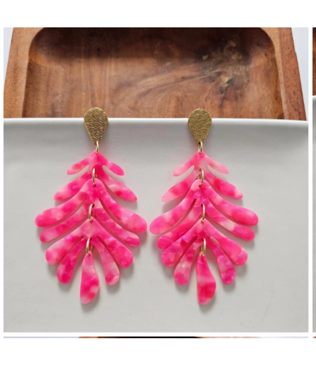 Spiffy  &  Splendid Palm Earrings - Hot Pink- PALM0661