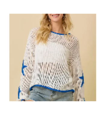 Main Strip Main Strip 4th of July Boat Neck Crochet Sweater