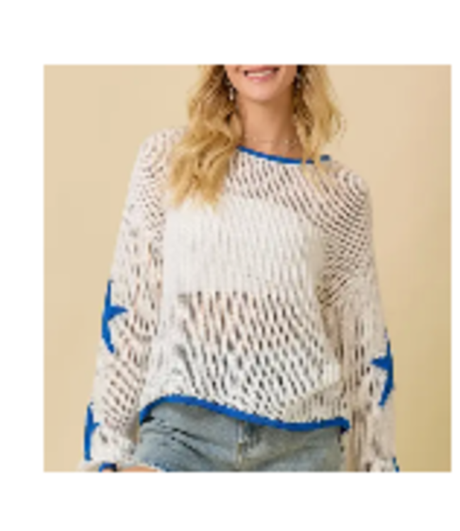 Main Strip 4th of July Boat Neck Crochet Sweater