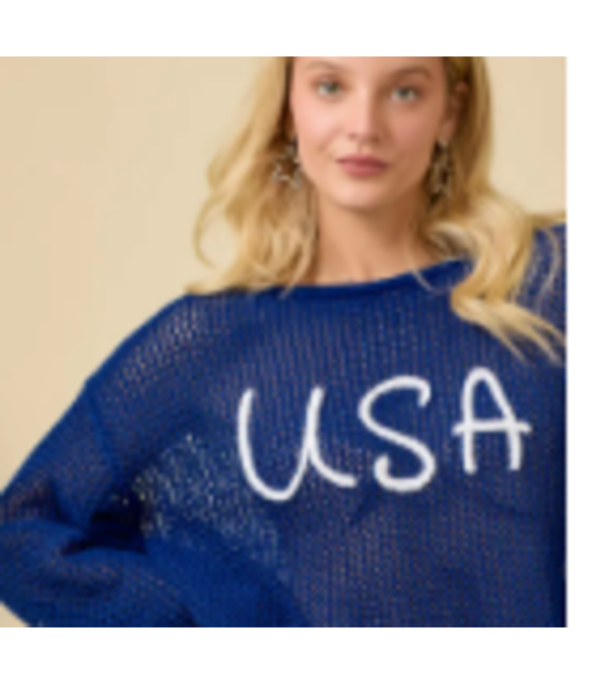 Main Strip USA 3D Rope Embroidered Boat Neck Crochet Top -CL20980-DARK BLUE-