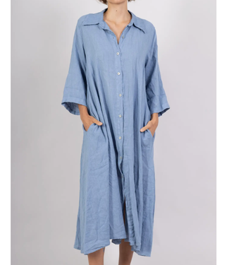 Linen & Cotton Linen & Cotton Long Linen Dress with Pockets- 8052