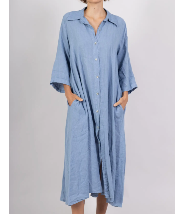Linen & Cotton Long Linen Dress with Pockets- 8052