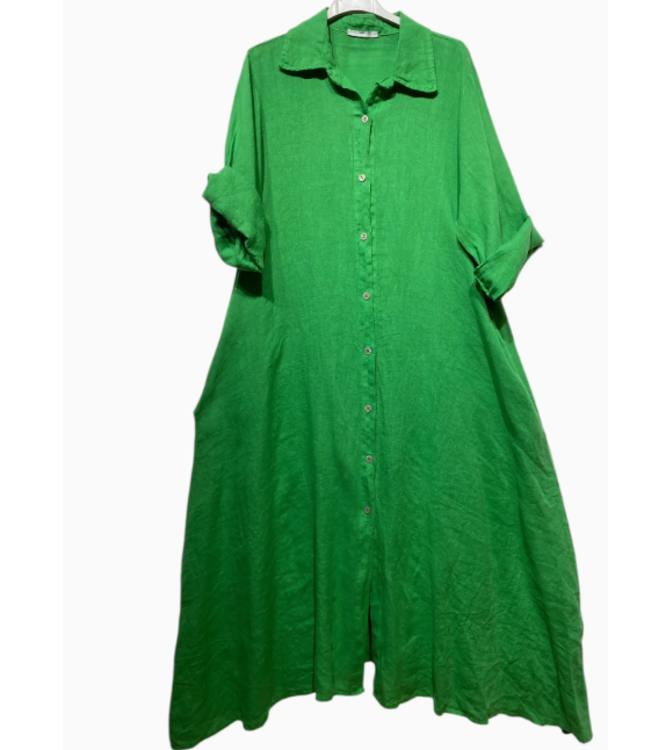 Linen & Cotton Long Linen Dress with Pockets- 8052