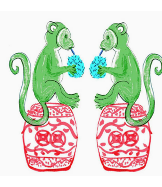 lemondaisy design Lemondaisy design Chinoiserie Monkeys Tea Towel