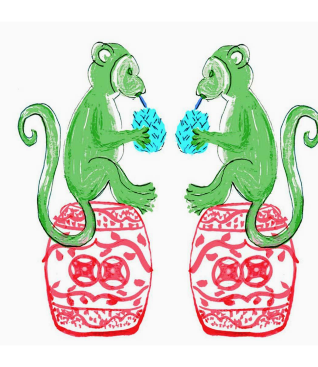 Lemondaisy design Chinoiserie Monkeys Tea Towel