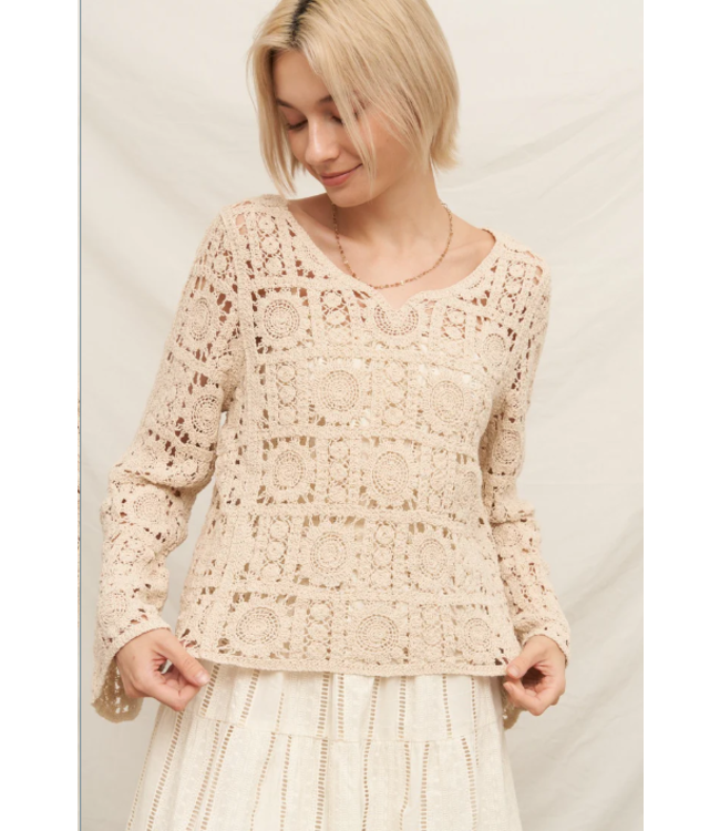 En Creme V-Neck Crochet Sweater ENBK3945BW