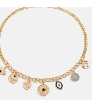 Hoopla Hoopla Celestial Coin Charm White Evil Eye Necklace-711719