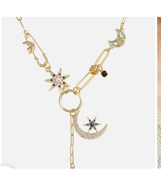Hoopla Hoopla Celestial Coin Charm Hamsa Necklace Lariat Moon-711719