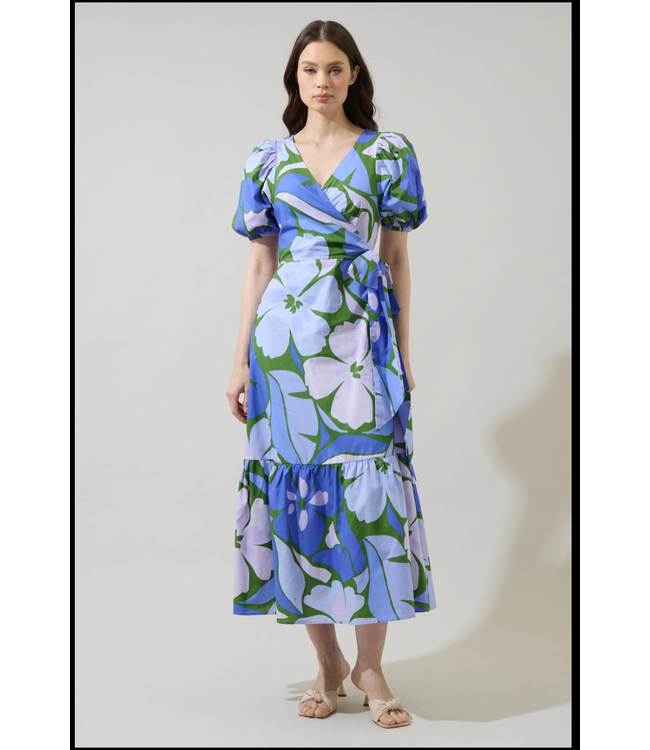 Sugarlips Dayana Floral Poplin Wrap Midi Dress - STD13615APB