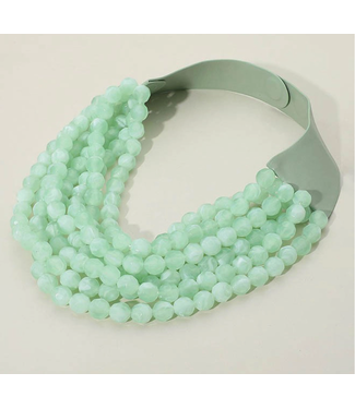 faire Chunky Beaded Layered Necklace Faux Leather Neck Magnetic- Mint -SKU JKN-140