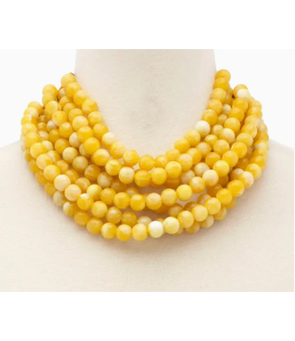 faire Chunky Beaded Layered Necklace Faux Leather Neck Magnetic-Yellow -SKU JKN-140