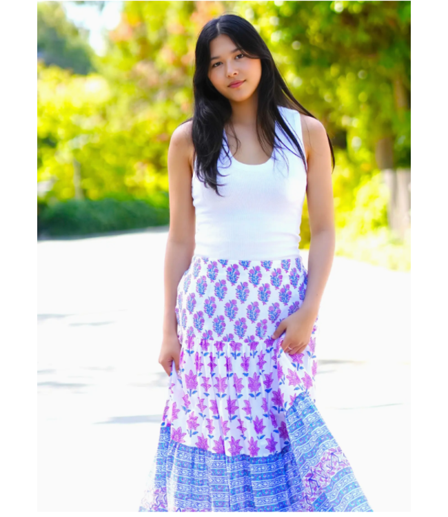 Dolma Block Printed Tiered Cotton Skirt- I17S2024