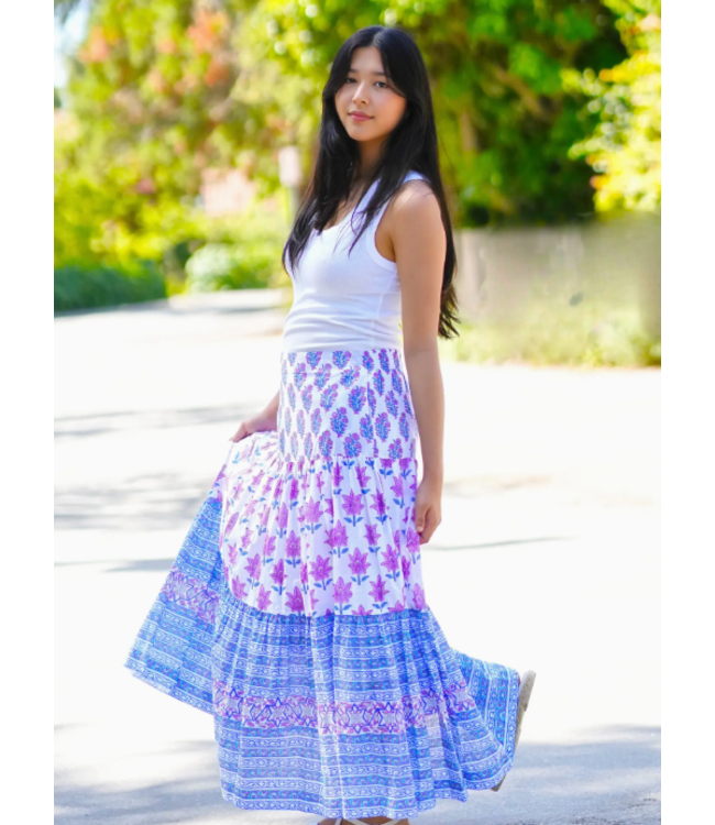 Dolma Block Printed Tiered Cotton Skirt- I17S2024