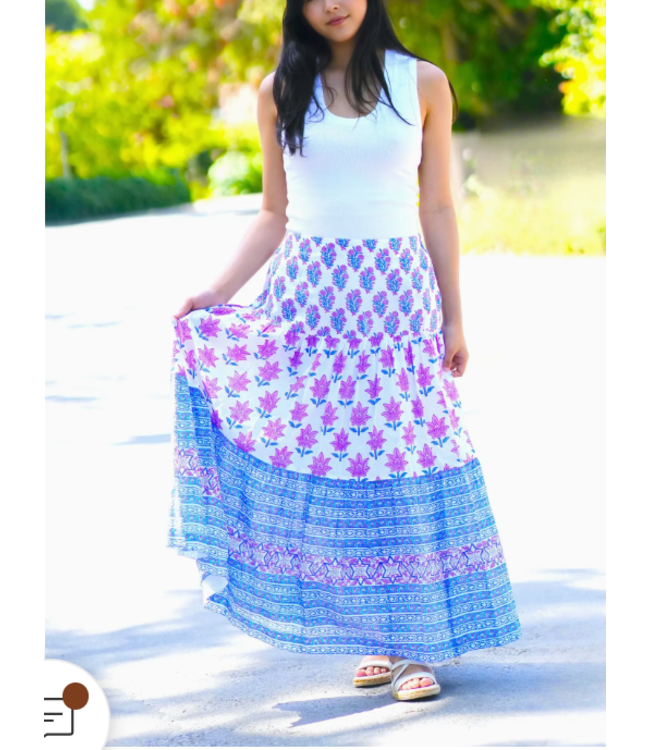 Dolma Block Printed Tiered Cotton Skirt- I17S2024