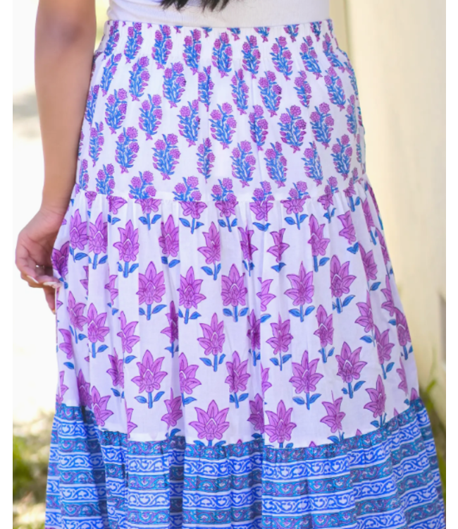 Dolma Block Printed Tiered Cotton Skirt- I17S2024