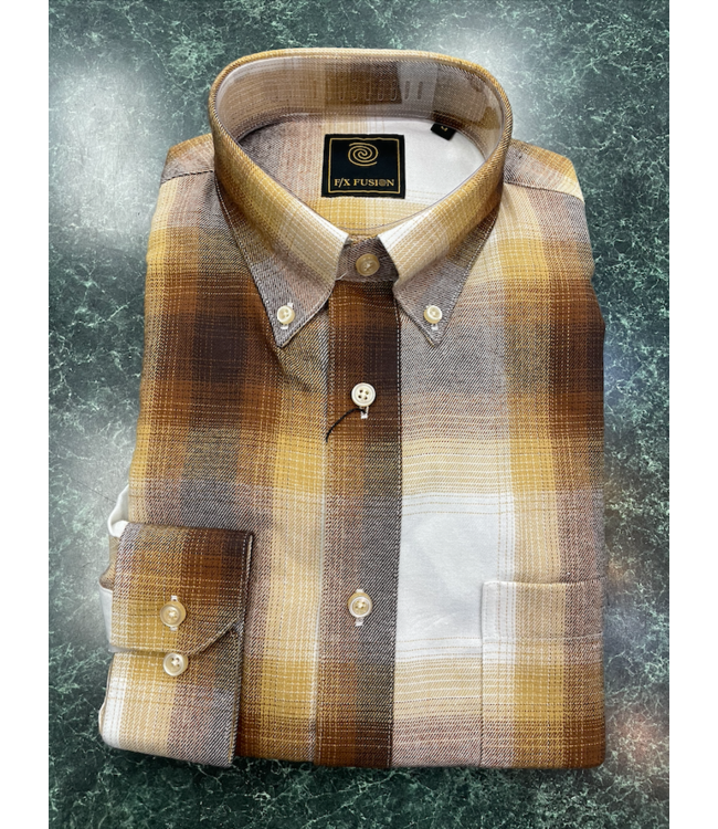 Long Sleeve Fashion Plaid  Button Down Acorn Multi