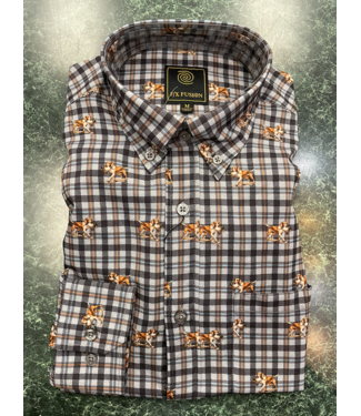 Long Sleeve Stretch Shirt Hunting Dog Flannel Grey