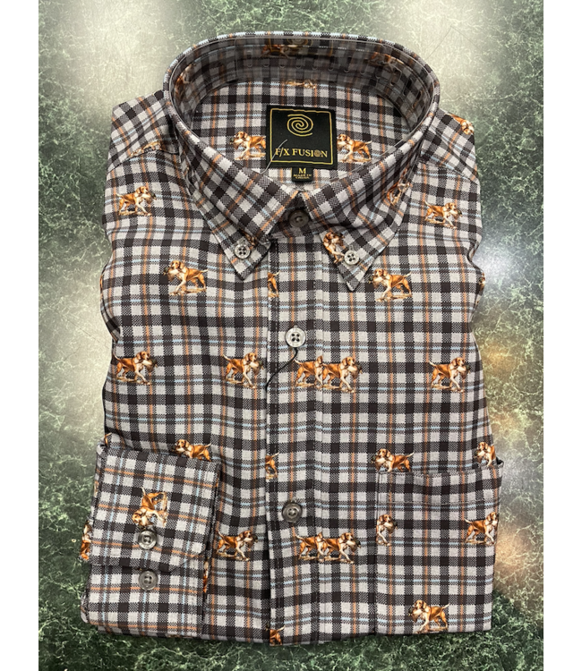 Long Sleeve Stretch Shirt Hunting Dog Flannel Grey