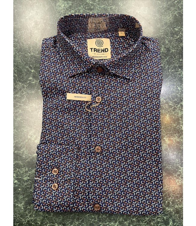 Trend Long Sleeve Hexagon Print Navy/Brown