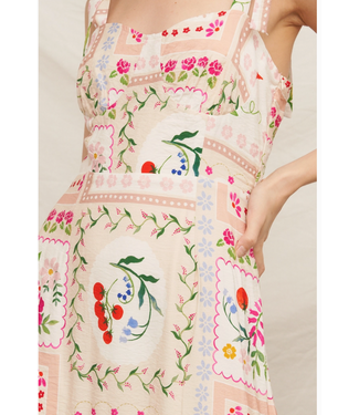 En Creme En Creme Printed Sleeveless Shoulder Tie Maxi Dress