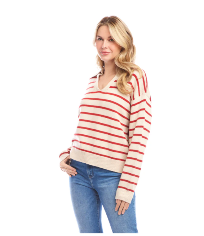 Karen Kane Stripped Polo Sweater- 3L89974