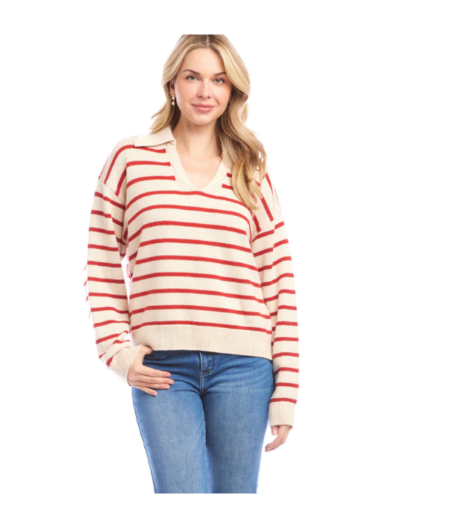Karen Kane Stripped Polo Sweater- 3L89974