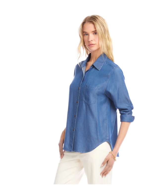 Karen Kane Ruched 3/4 Sleeve Shirt-#3L46500