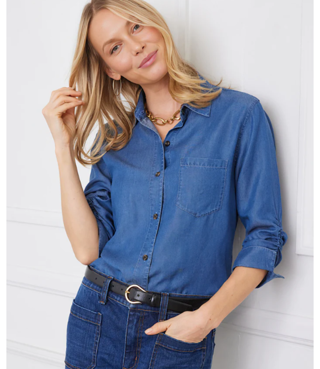 Karen Kane Ruched 3/4 Sleeve Shirt-#3L46500