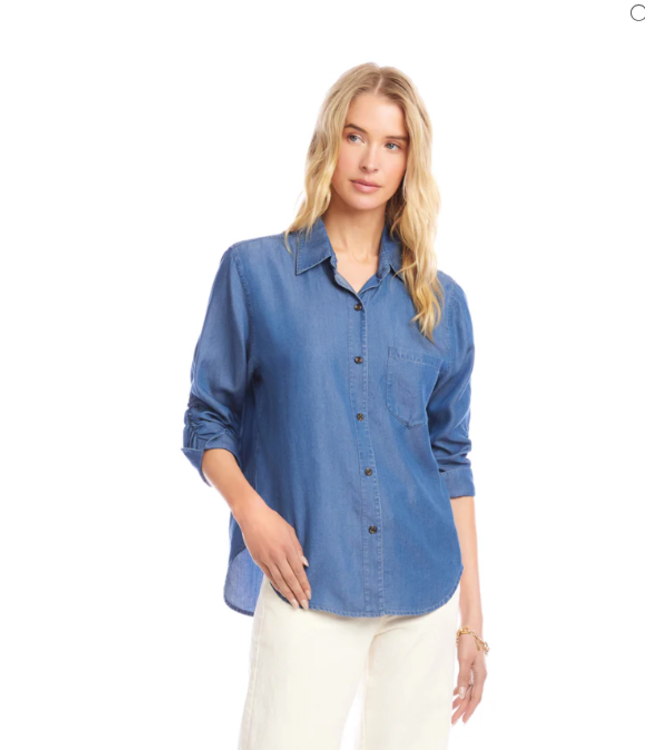 Karen Kane Ruched 3/4 Sleeve Shirt-#3L46500