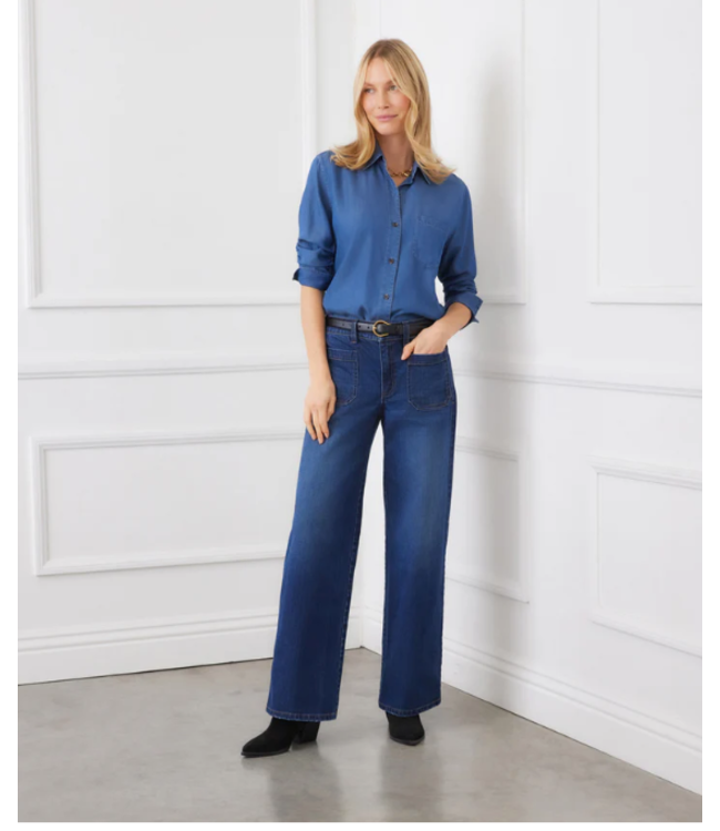 Karen Kane Ruched 3/4 Sleeve Shirt-#3L46500