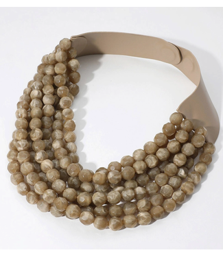 faire Chunky beaded layered necklace faux leather neck magnetic- brown