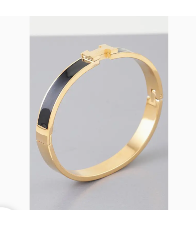 Bright H Cuff Bracelet- gold black