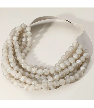 Chunky beaded layered necklace faux leather neck magnetic-stone