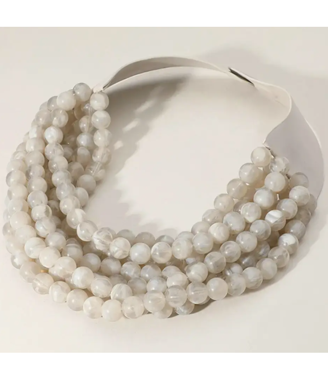 Chunky beaded layered necklace faux leather neck magnetic-stone