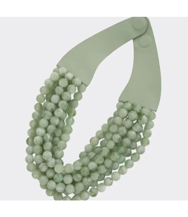 Chunky beaded layered necklace faux leather neck magnetic - KGRN