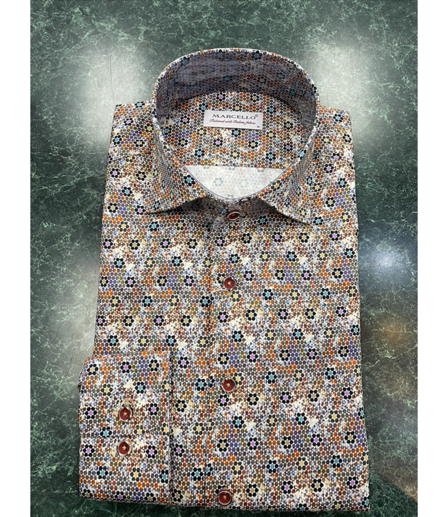 Multicolor Honeycomb Roll Collar Sport Shirt w071R