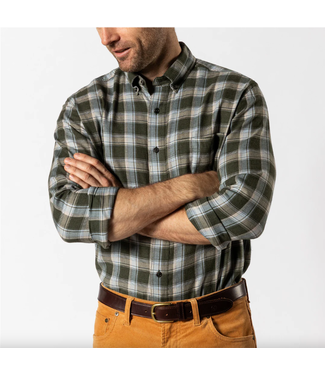 Hank Plaid Cotton Flannel Sport Shirt Deep Olive Heather