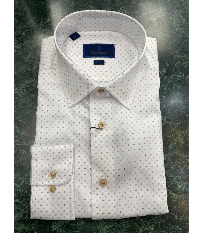 White & Chocolate Neat Diamond Print Dress Shirt