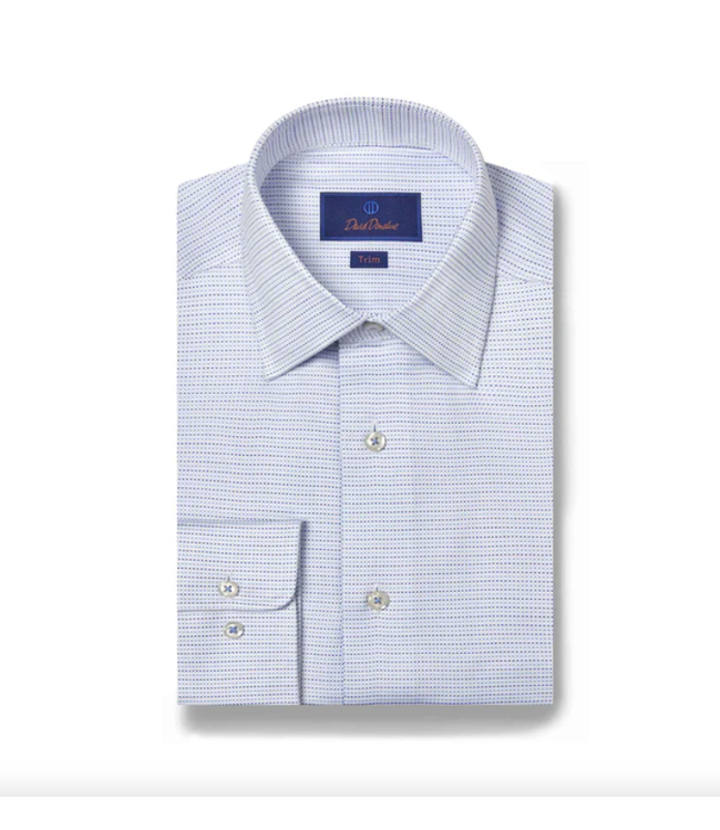 White & Blue Micro Dobby Dot Dress Shirt