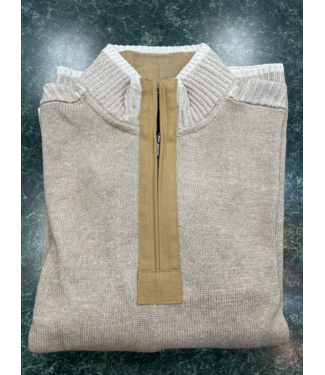 1/4 Zip Plaited Mock Neck With Corduroy - Oatmeal