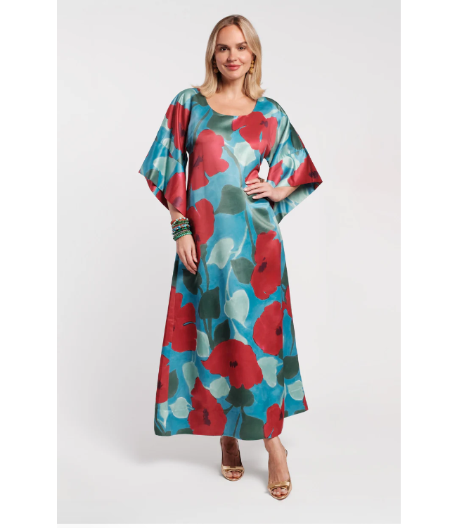Frances Valentine Spinnaker Maxi Dress Floating Flora Poly Satin-840398742737