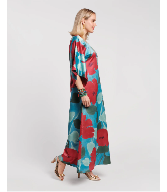Frances Valentine Spinnaker Maxi Dress Floating Flora Poly Satin-840398742737
