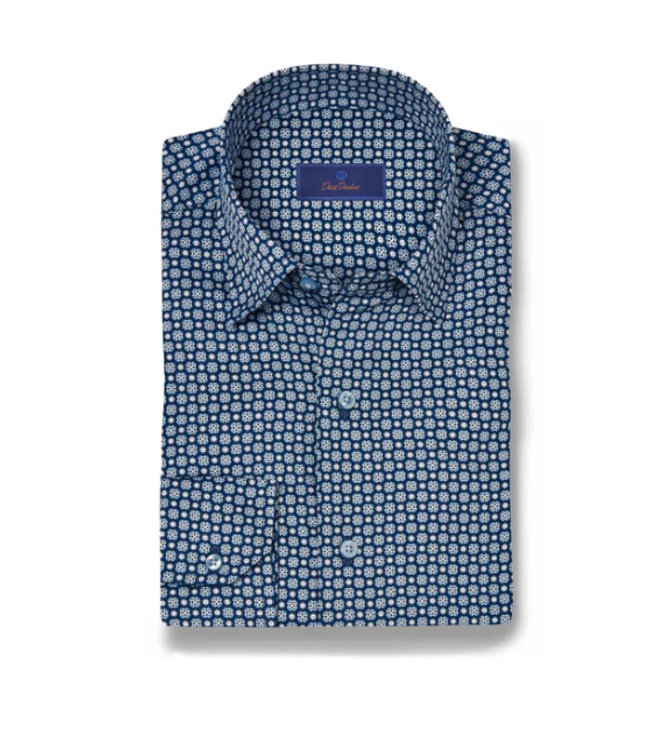 Navy Geometric Print Sport Shirt