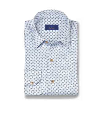 White & Blue Geometric Print Sport Shirt