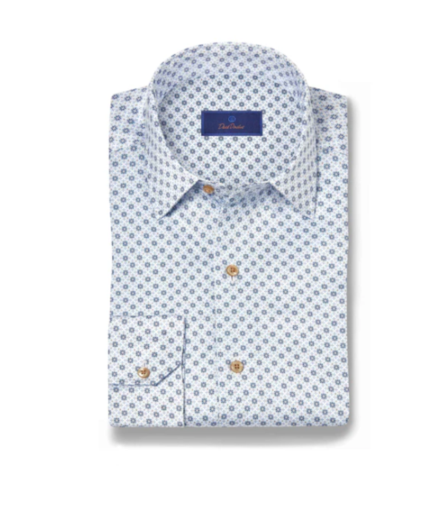 White & Blue Geometric Print Sport Shirt